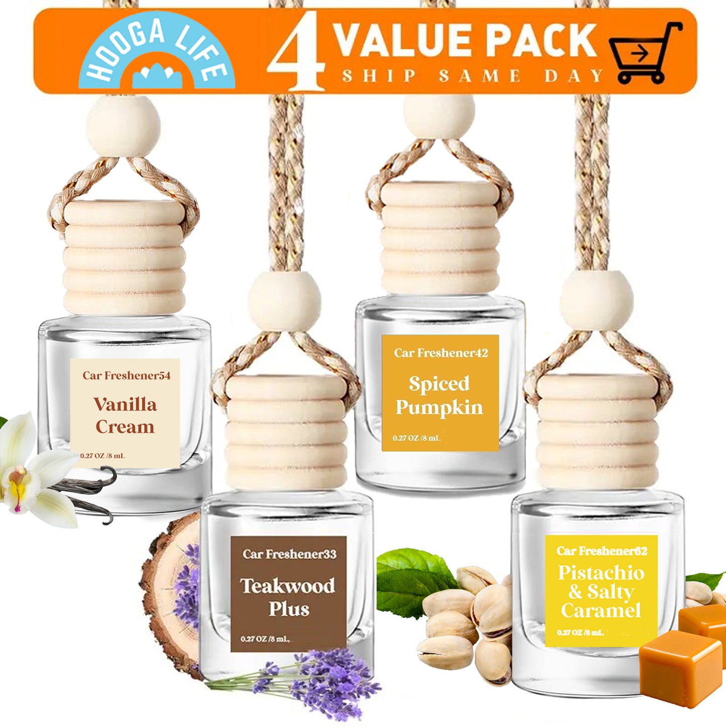 Hoogalife 4 Combo Car Air Fresheners Hanging Diffuser