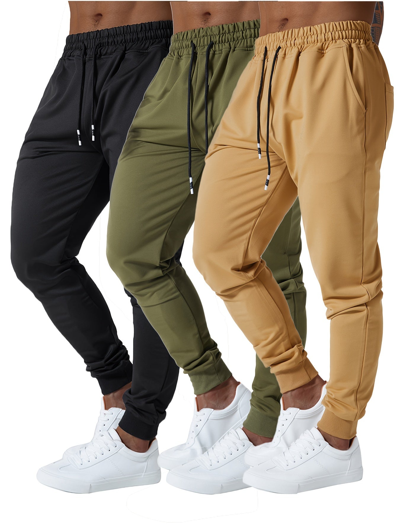 Mens Jogger Sweatpants Cotton Blend With Elastic Waist Pockets 3Pc - Revitalize Mind Body