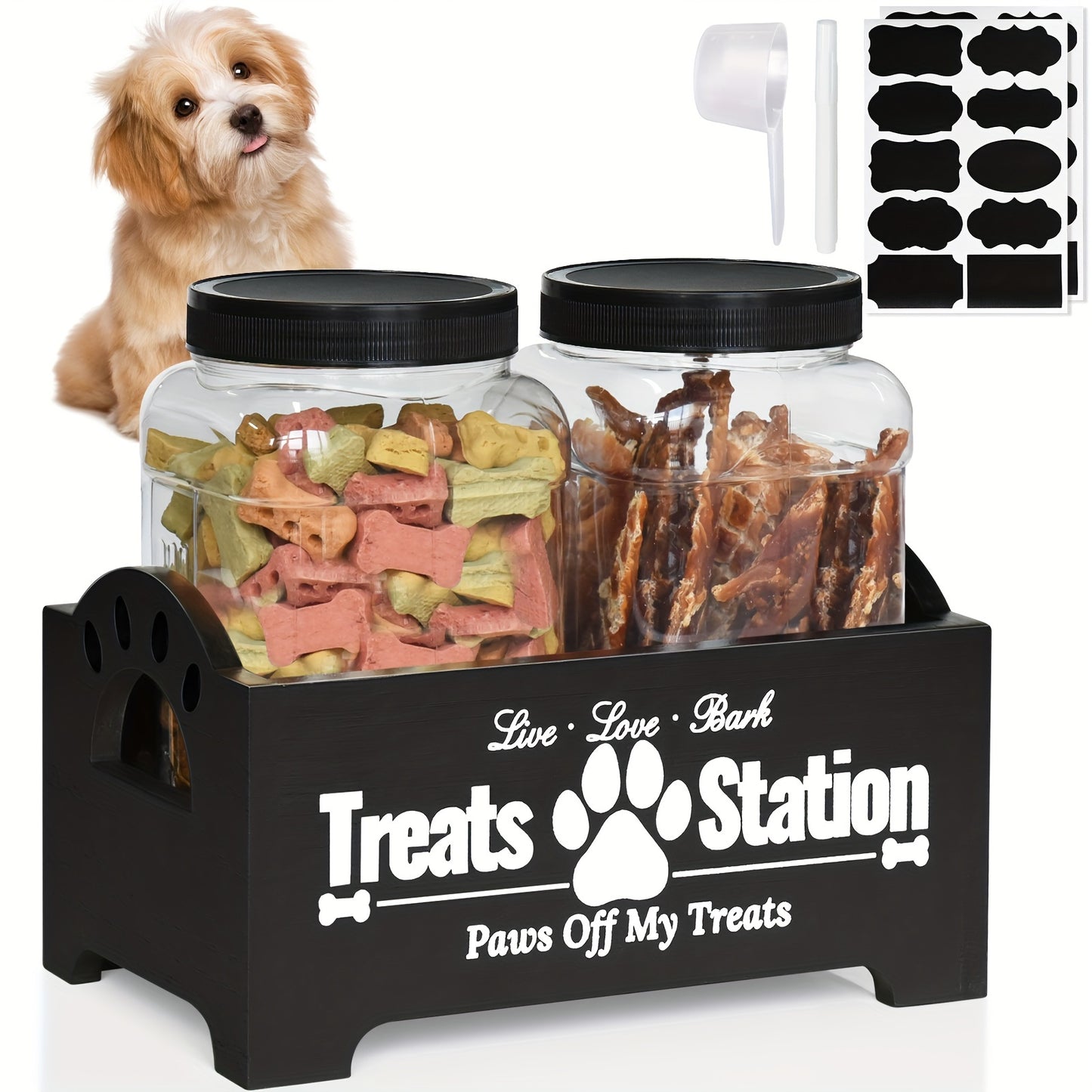 Wooden Dog Treat Container Farmhouse Pet Food Storage