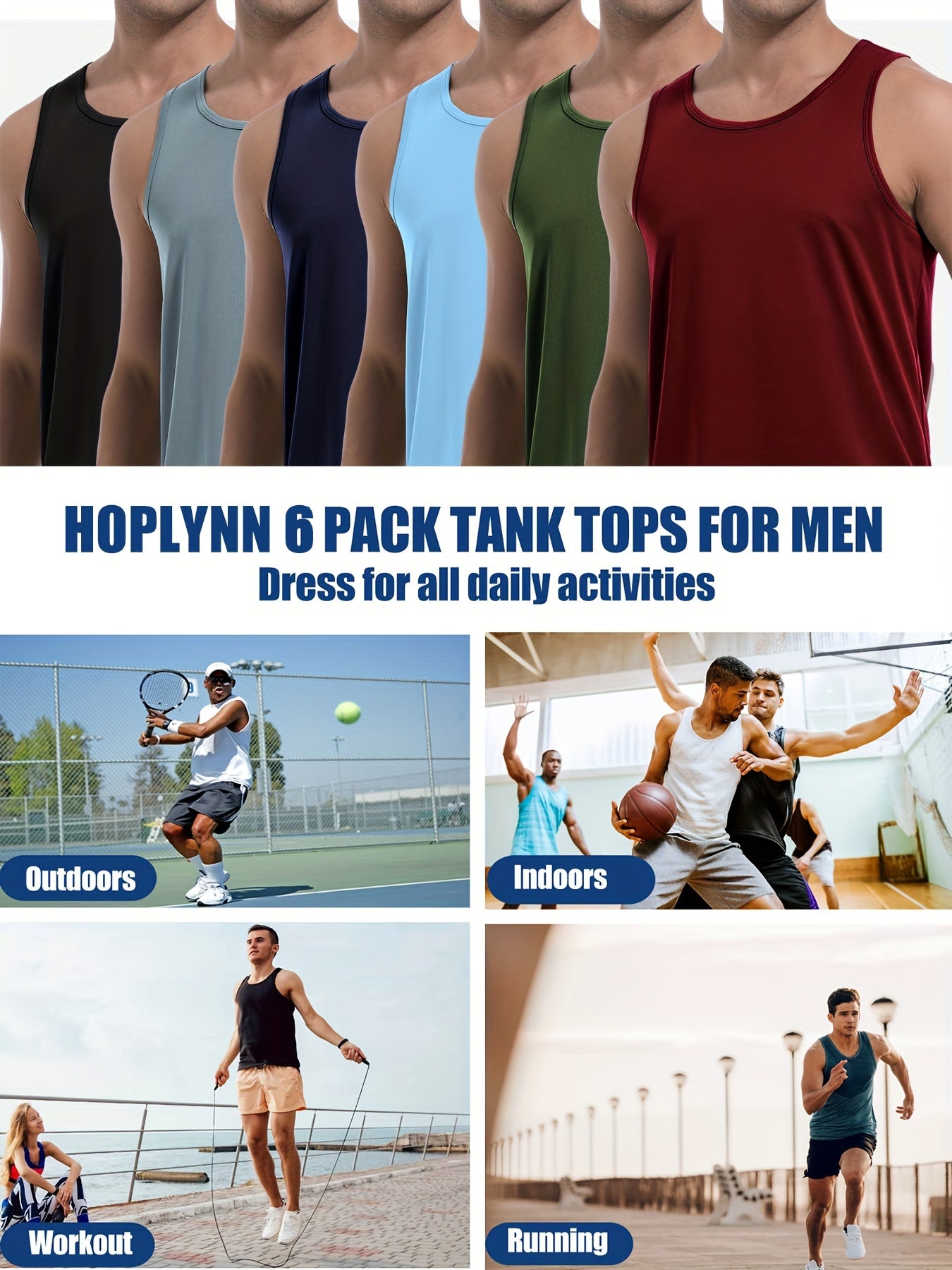 HOPLYNNCollar Six Pack Men's Athletic Tank Tops Moisture Wicking - Revitalize Mind Body