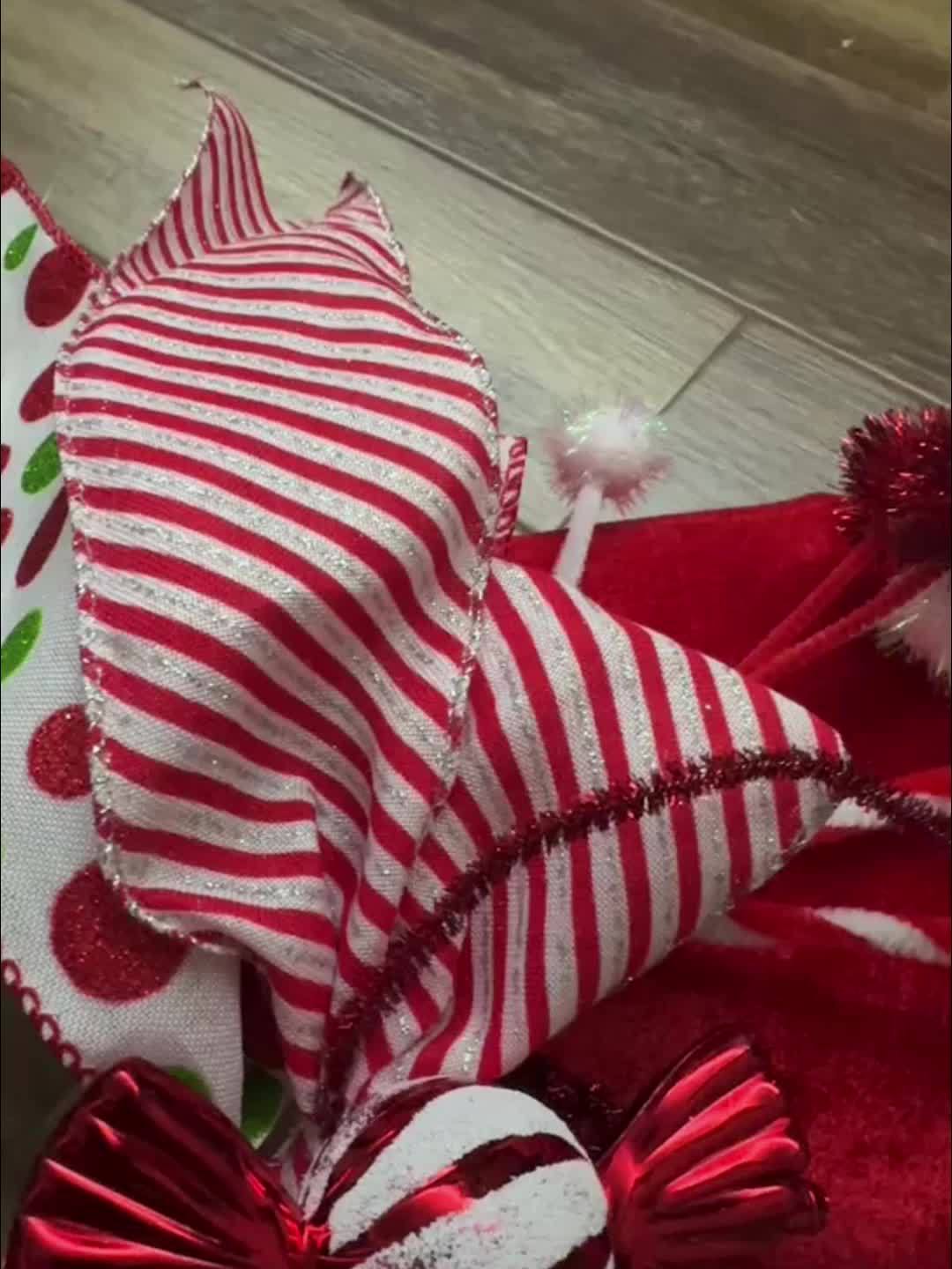 Polyester Christmas Tree Top Hat Decoration With Candy Stick Ribbon