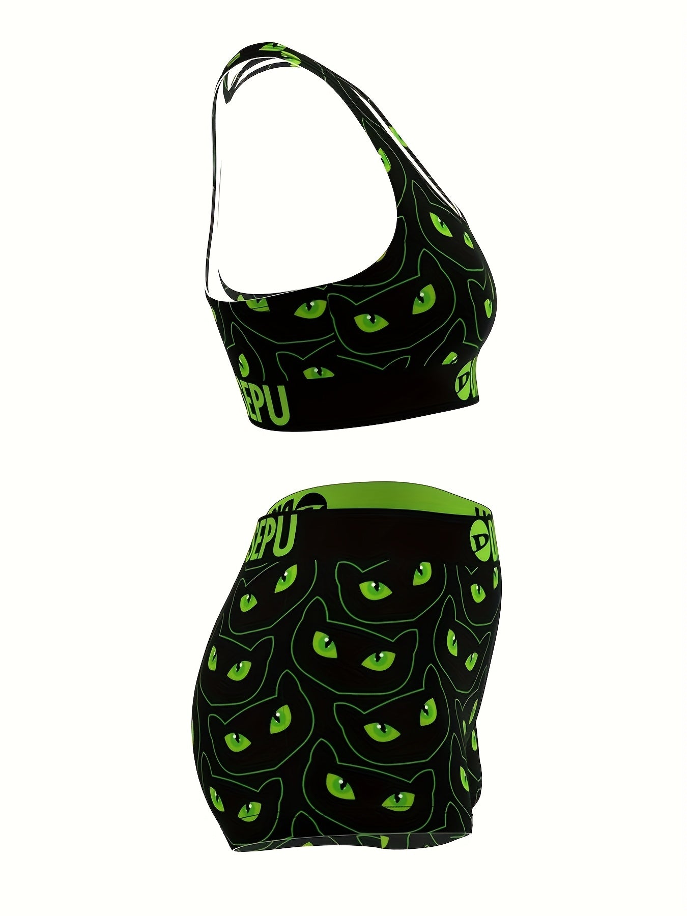 Cat Eye Print Sports Bra And Shorts Set Breathable Two Piece For Gym And Yoga - Revitalize Mind Body