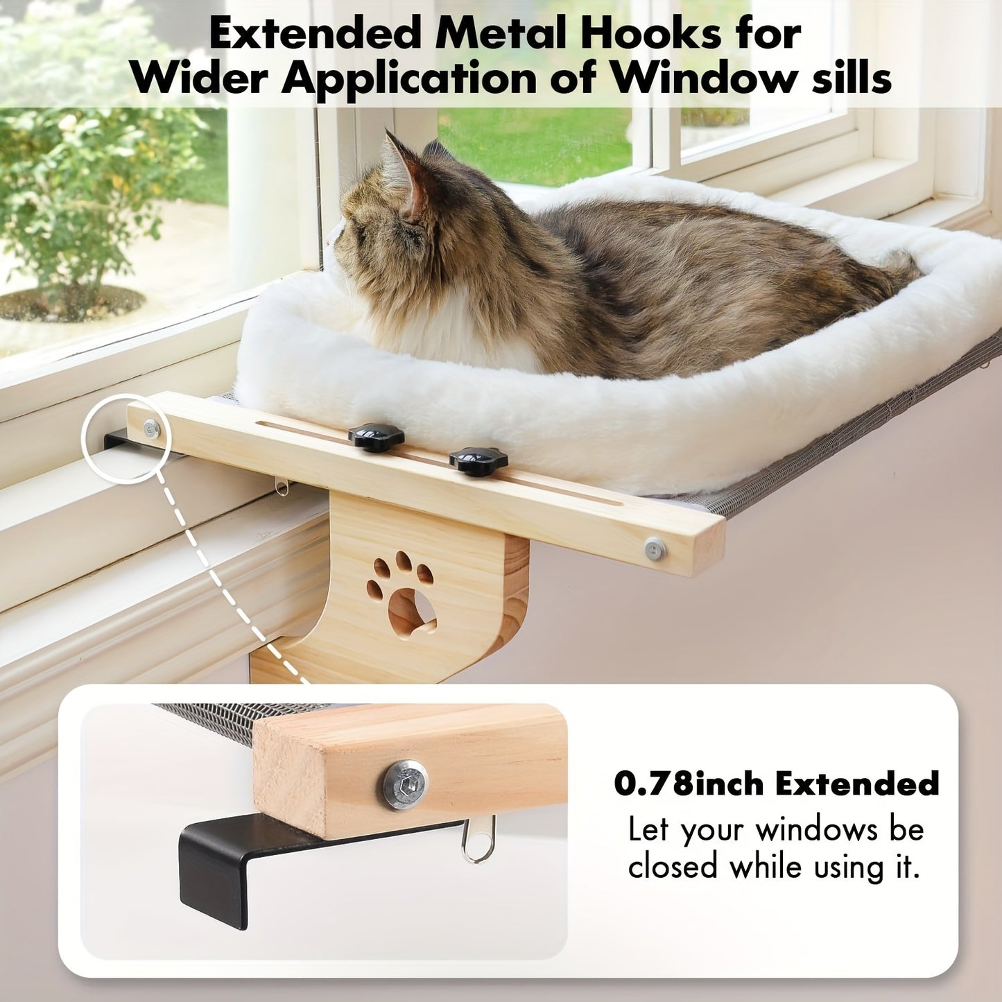 PACILACK Adjustable Cat Window Perch Hammock With Fleece