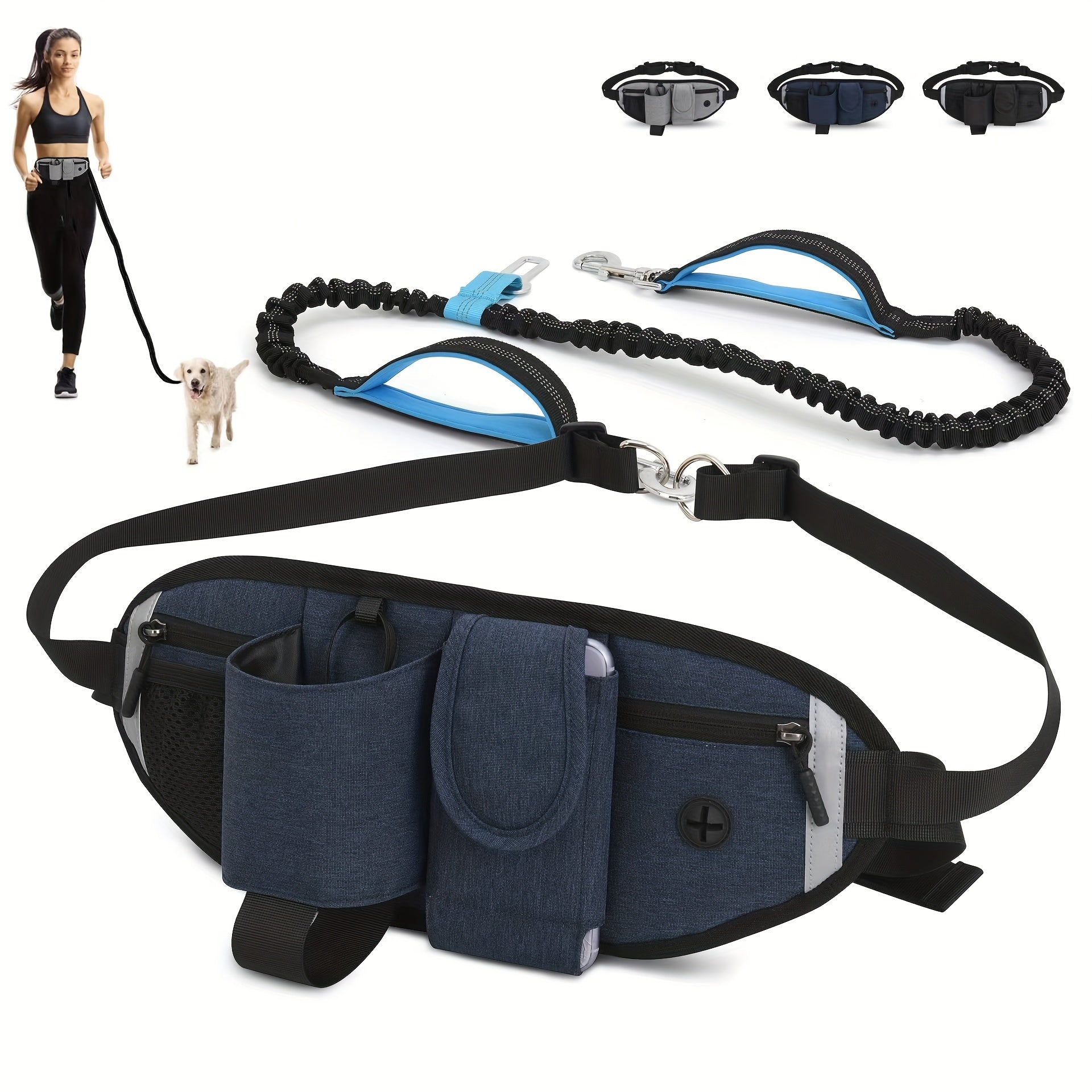 A Retractable Dog Leash with a Waist Bag, Convenient for Walking Dogs, Featuring a Hands-Free Design And an Adjustable Belt, Suitable for Running And Training. - Revitalize Mind Body
