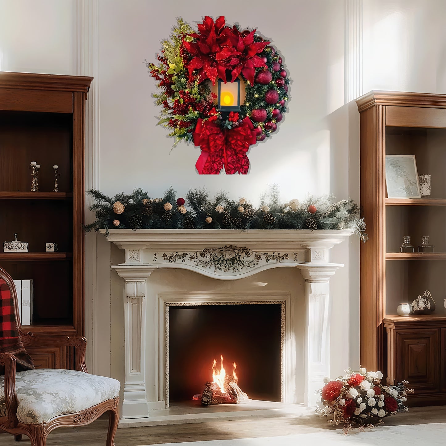 Large Artificial Glowing Christmas Wreath UV Resistant Indoor Outdoor