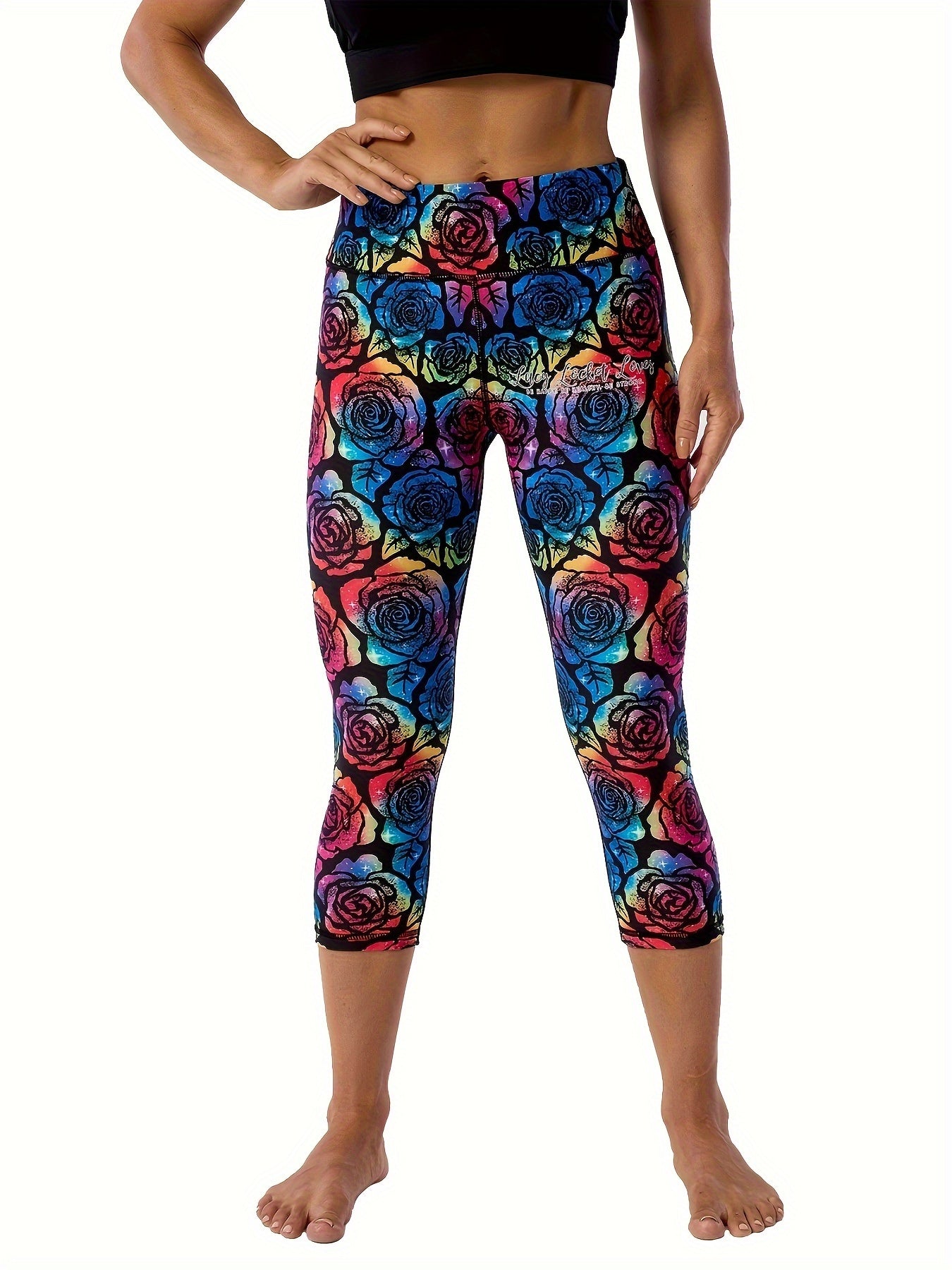 Floral Print Plus Size Capri Yoga Pants With Tummy Control - Revitalize Mind Body