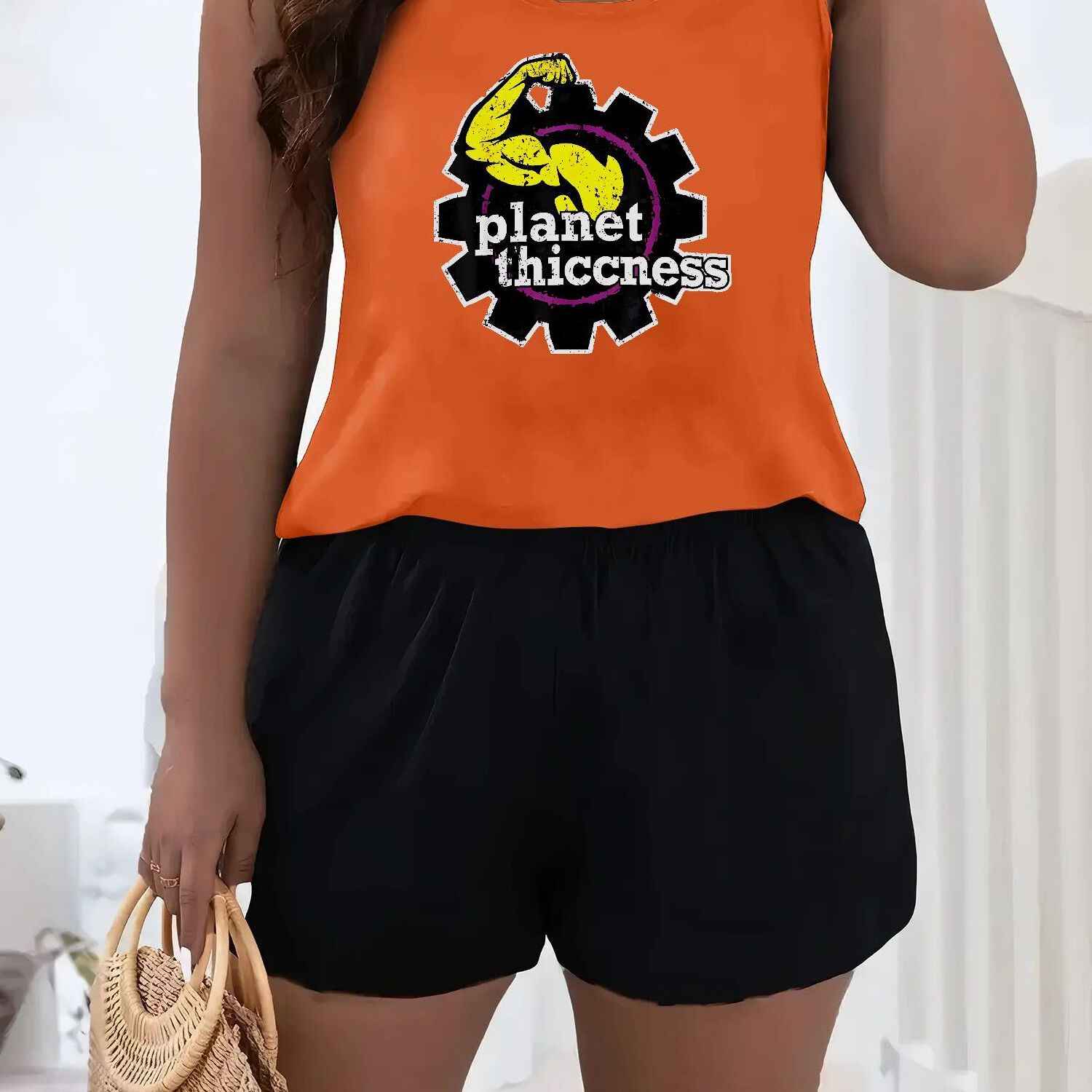 Planet Thiccness Gym Set Funny Workout Lover Sleeveless Top Shorts - Revitalize Mind Body
