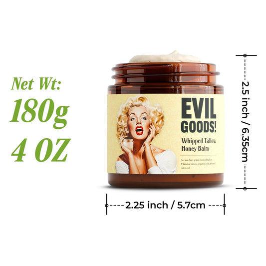 EVIL GOODS Whipped Beef Tallow & Manuka Honey Balm - Organic Face Cream, Body Lotion, Lip Balm & Moisturizer for Dry Skin - Hydrating Skincare for Men, Women & Kids - Natural, Non-Toxic, Grass-Fed, Unscented, Sensitive Skin F - Revitalize Mind Body