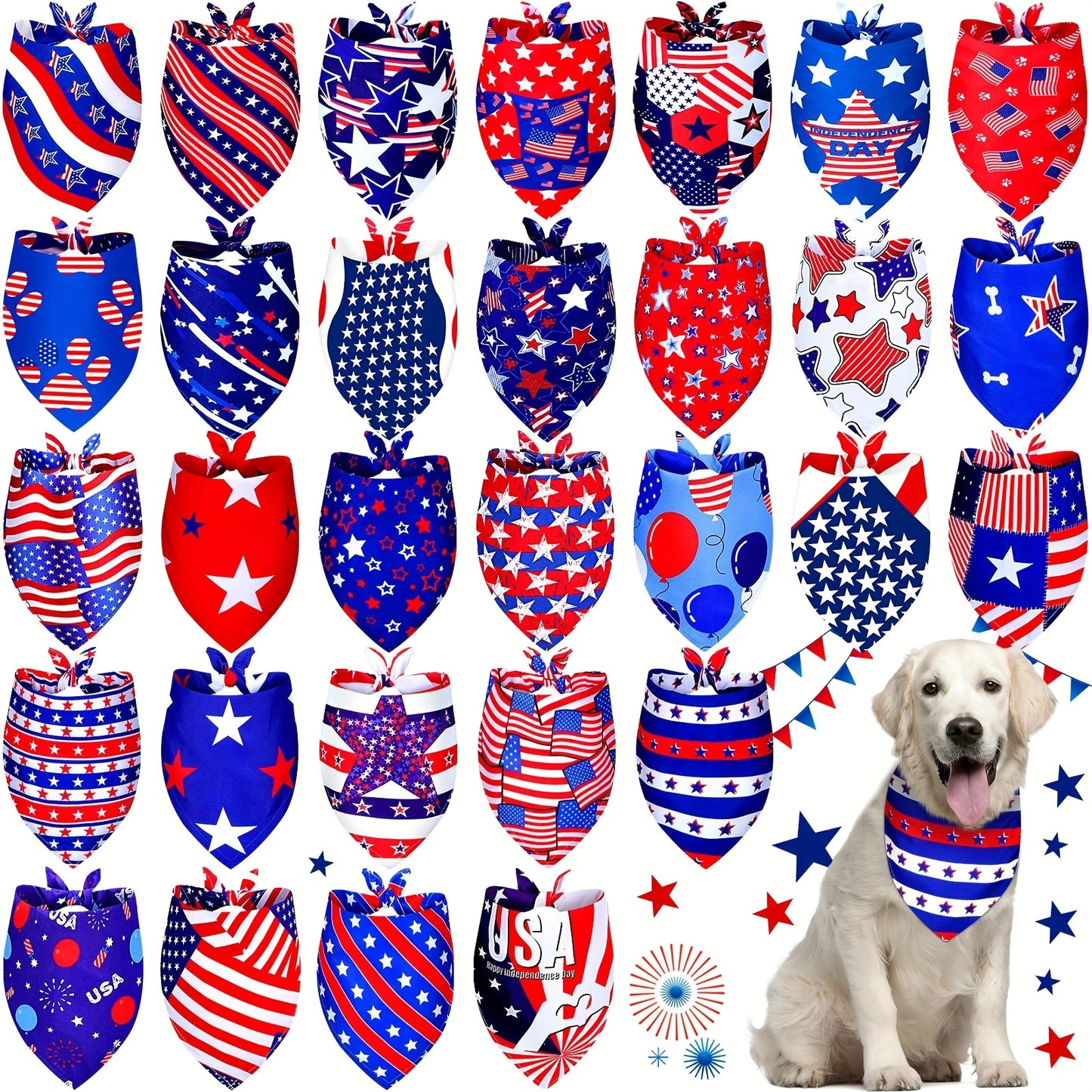Patriotic Dog Bandanas Set for Celebrating Independence Day