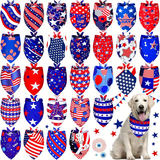 Patriotic Dog Bandanas Set for Celebrating Independence Day