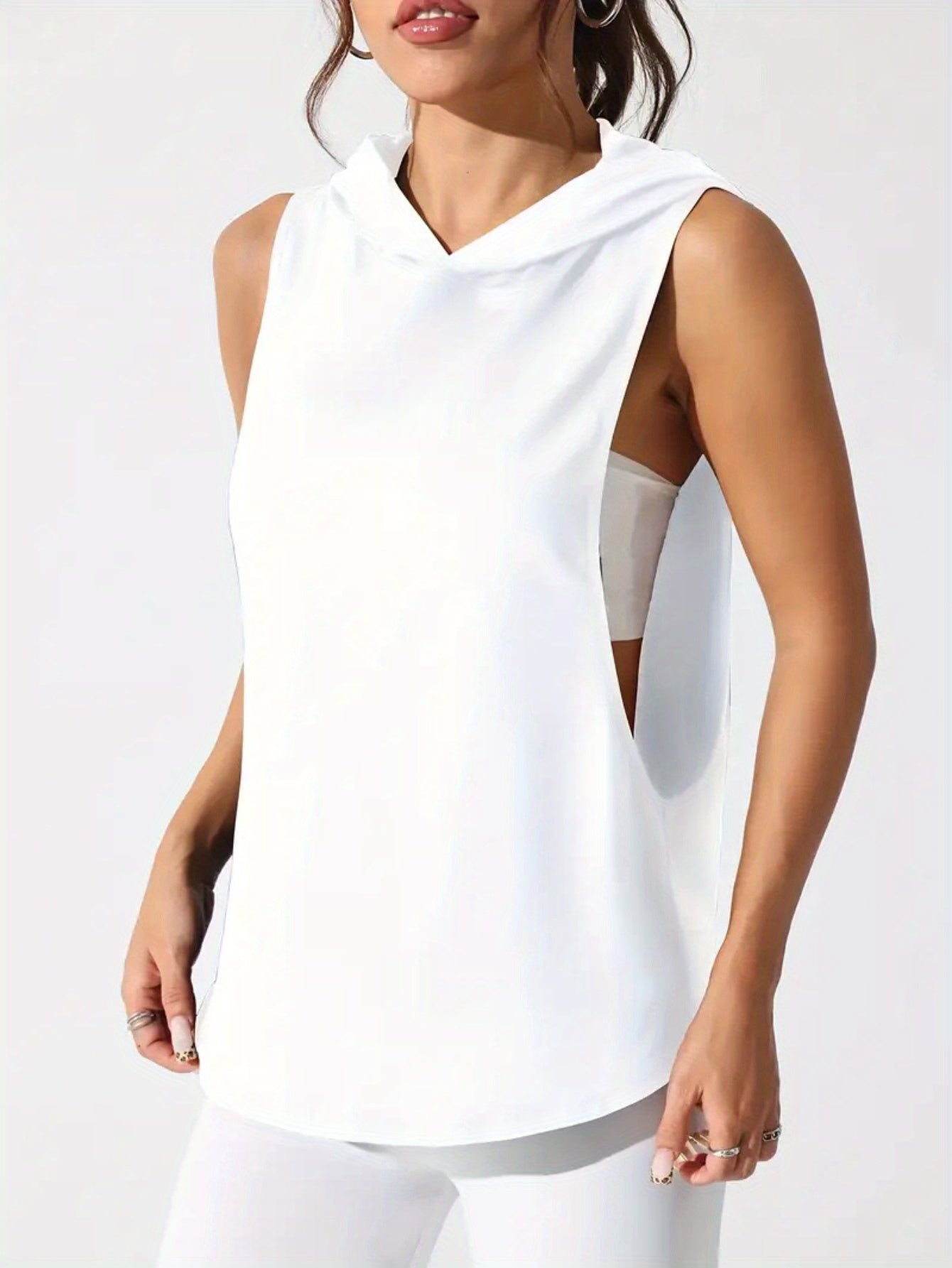 Graphic Print Hooded Tank Top Y2K Style For Women Polyester