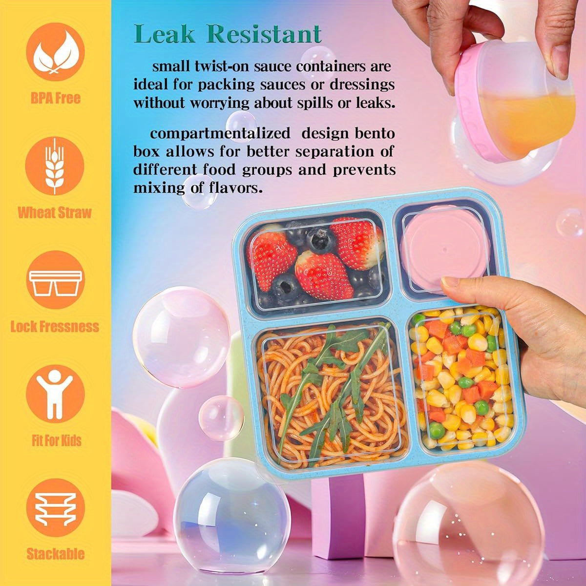 4-Pack Original Design Lunchable Container Bento Box, 40oz Large 4-Compartment Square Plastic Lunch Boxes for Adults & Kids, Microwave & Dishwasher Safe with Salad Dressing Containers, Portable for School, Office, Picnics, Pi - Revitalize Mind Body