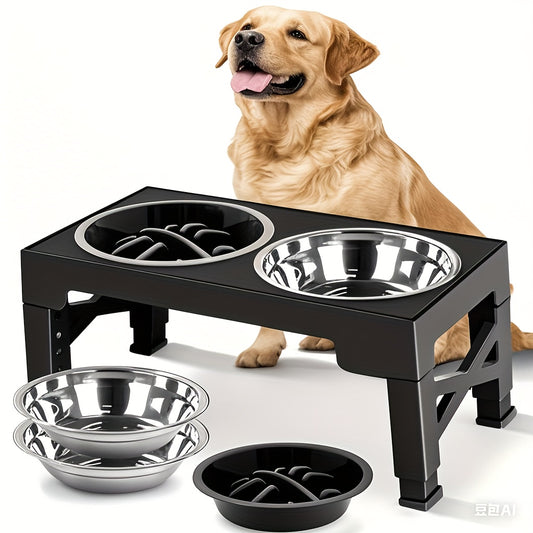 NIUBYA Adjustable Height Pet Bowls With Raised Stand