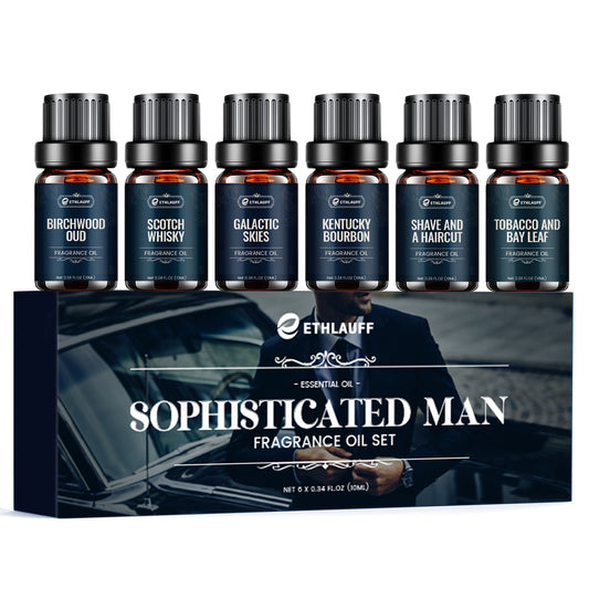 Mens Essential Oils Set, Men Scents Fragrance Oil, Essential Oils for Diffuseret 6x10ML, Diffuser Oils Scents for Home,Tobacco and Bay Leaf, Kentucky Bourbon, Galactic Skies, Scotch Whisky, Birchwood Oud - Revitalize Mind Body
